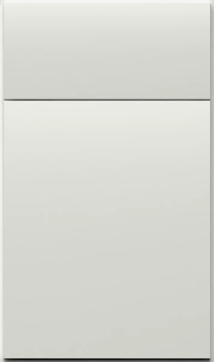 White flat slab cabinet door and drawer front