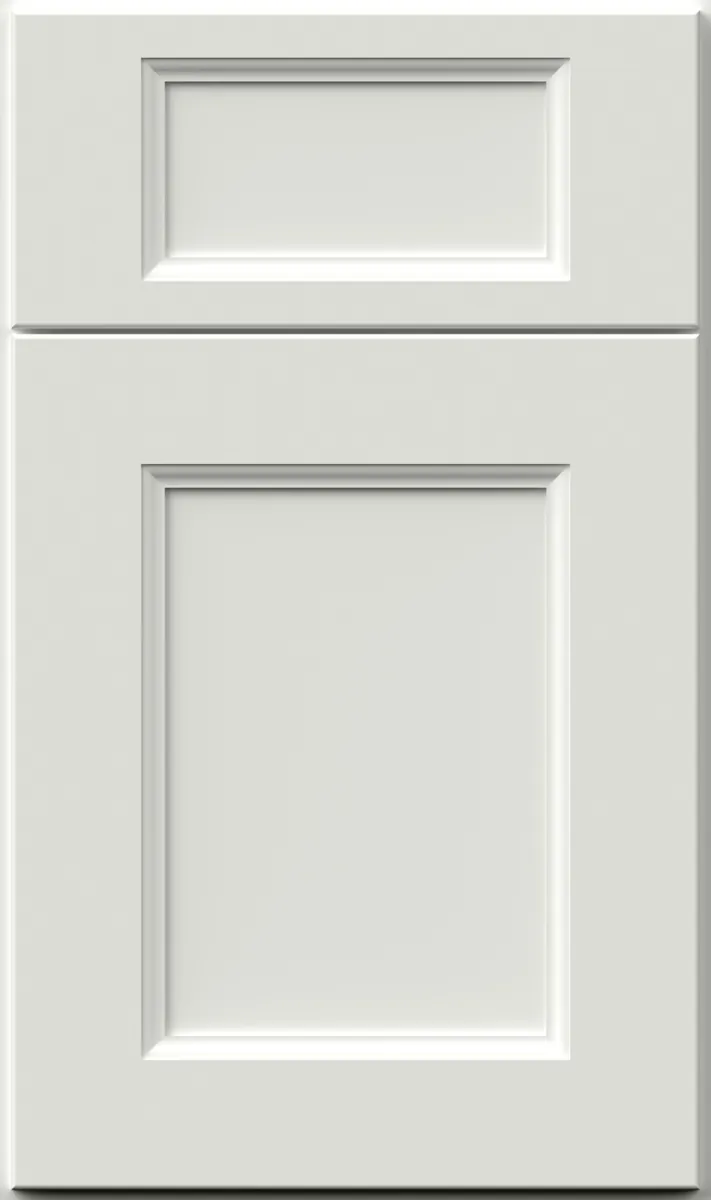 White wide shaker cabinet door and drawer front with a wide frame