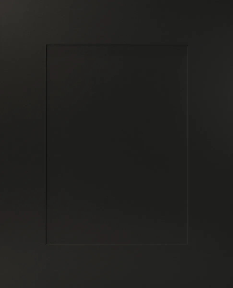 Black shaker cabinet door with a flat center panel