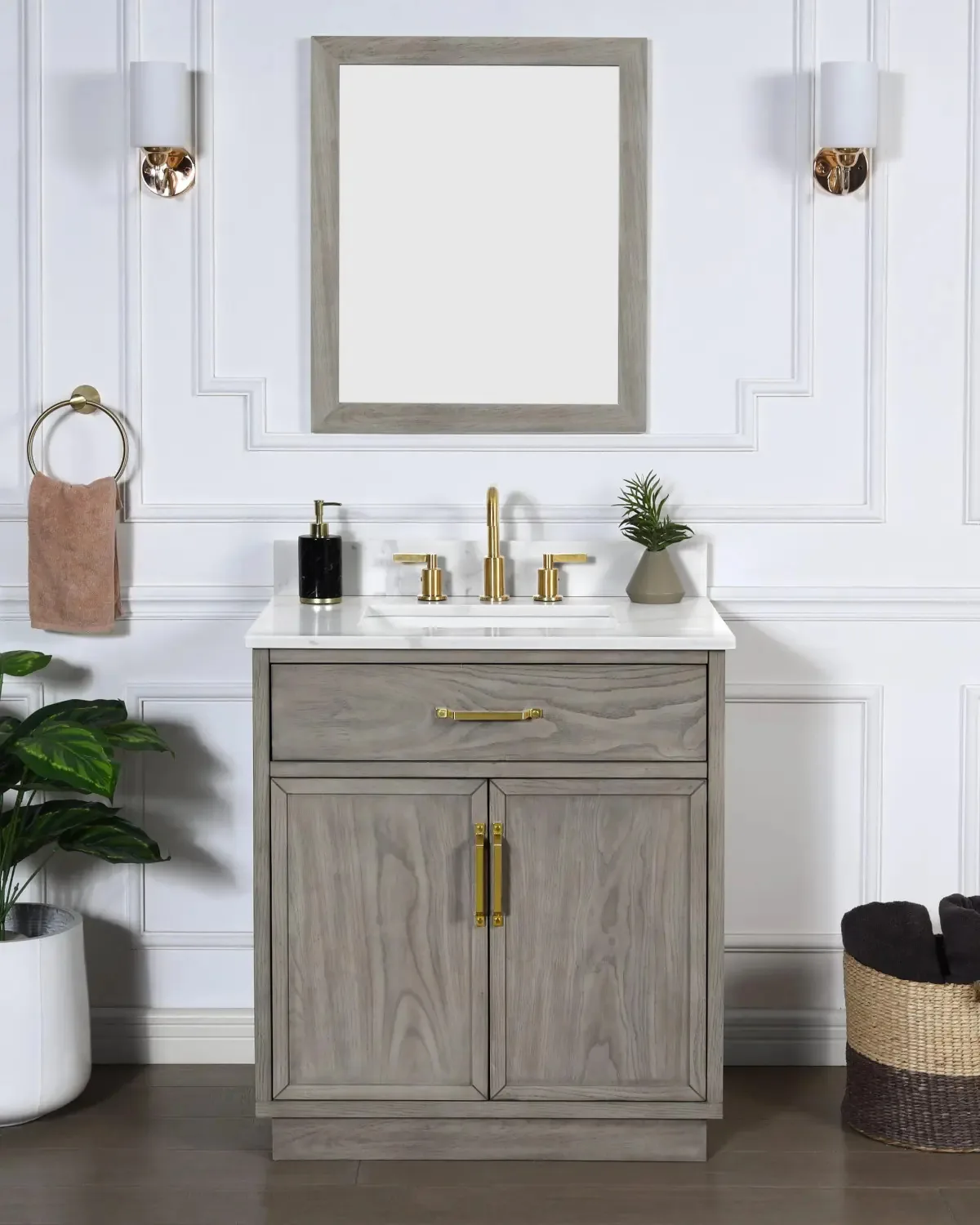 Elm & gold bathroom vanity