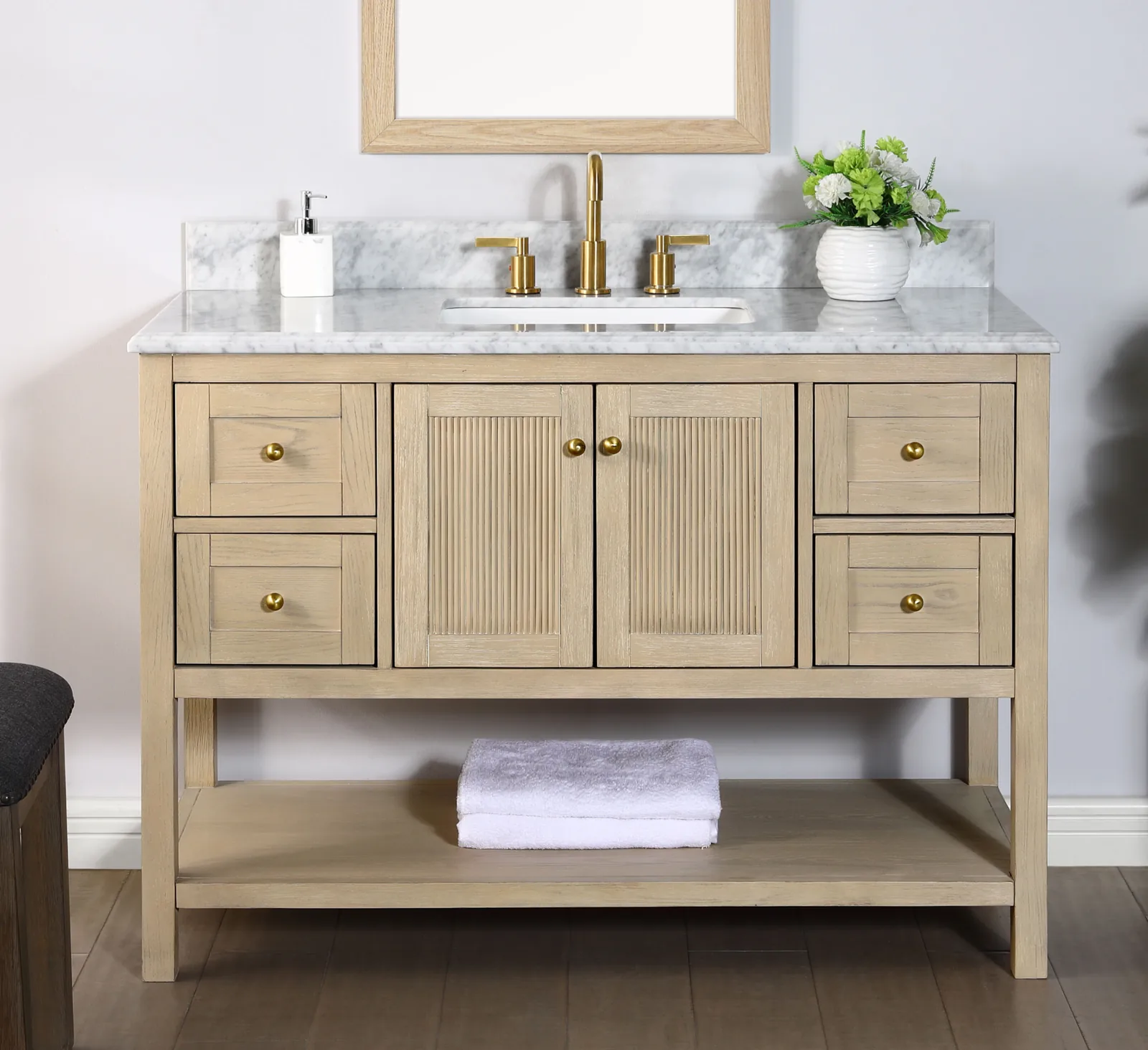 Natural wood shelf bathroom vanity