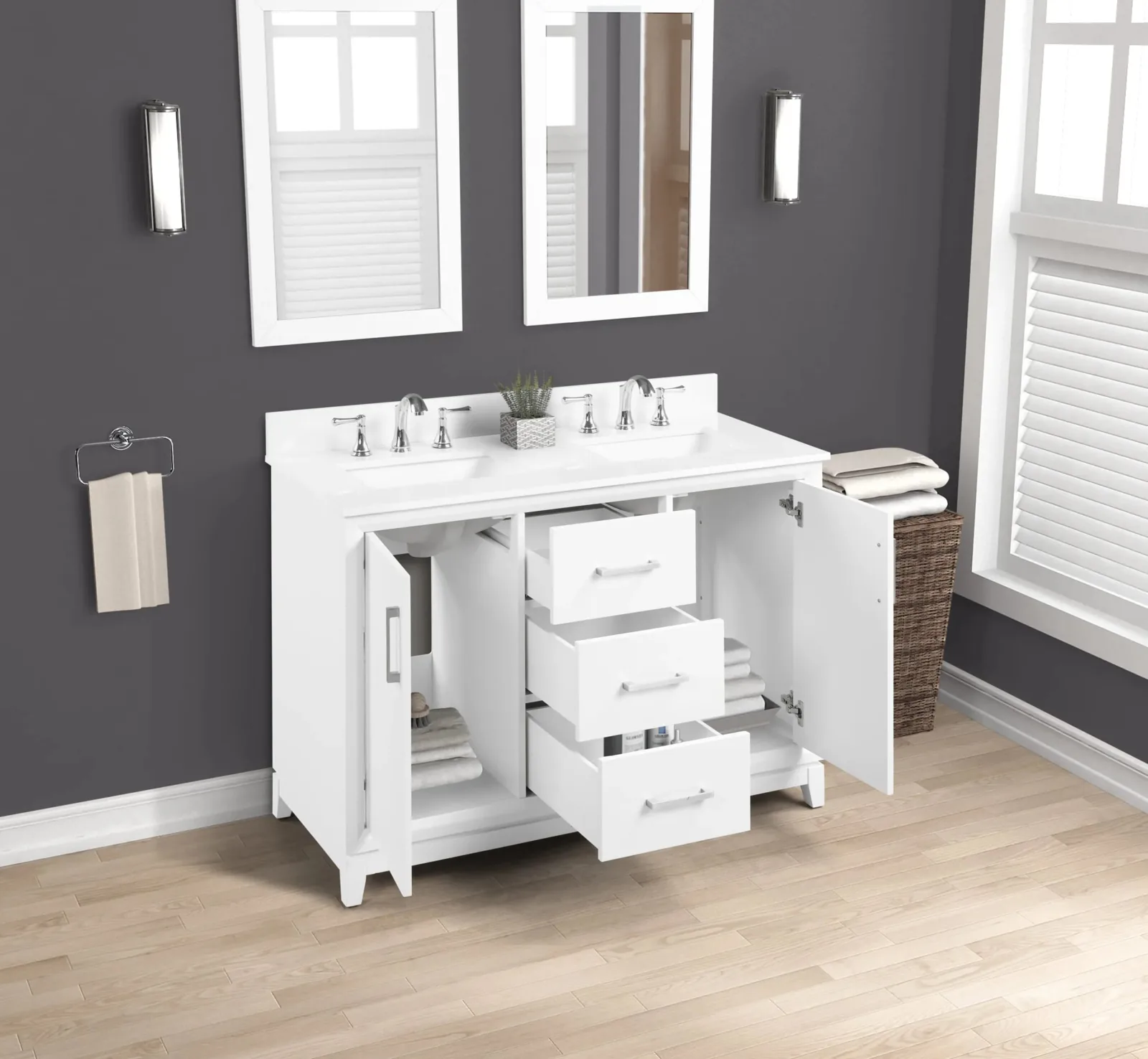 White double sink bathroom vanity